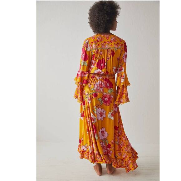 New Free People INTIMATELY Penny Printed Maxi Bodysuit $228 SMALL Gold Combo - Picture 4 of 7